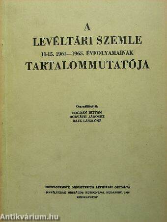 A Levéltári Szemle 11-15. 1961-1965. évfolyamainak tartalommutatója