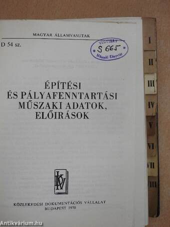 D. 54. sz. építési és pályafenntartási műszaki adatok, előírások