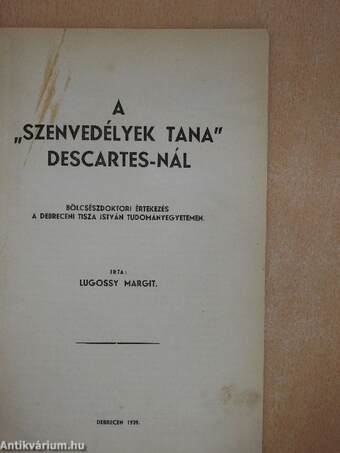 A "szenvedélyek tana" Descartes-nál