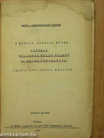A Magyar Optikai Művek optikai műszerek építő elemek II. számú útmutatója amatőr optikusok részére