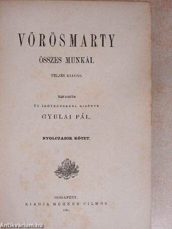 Vörösmarty összes munkái VIII. (töredék)