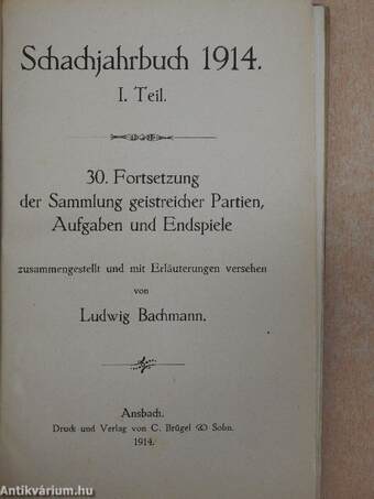 Schachjahrbuch 1914 I. Teil