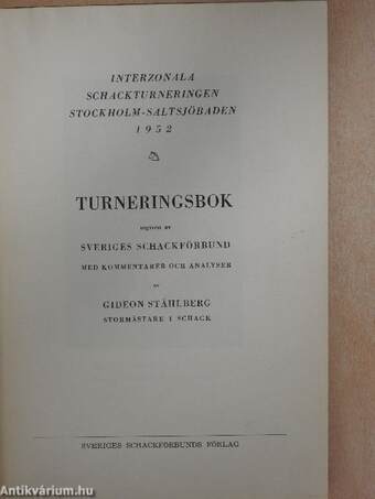 Interzonala Schackturneringen Stockholm-Saltsjöbaden 1952 - Turneringsbok