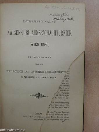 Internationales Kaiser-Jubiläums-Schachturnier Wien 1898.