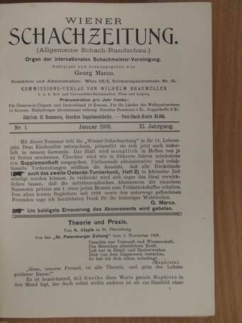 Wiener Schachzeitung 1908. januar-dezember