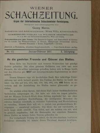 Wiener Schachzeitung 1907. januar-dezember