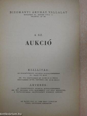 Bizományi Áruház Vállalat 4. sz. Művészeti Aukciója