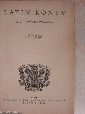 Latin könyv a VI. osztály számára