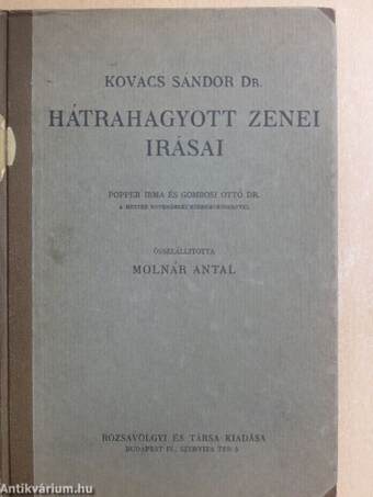 Kovács Sándor Dr. hátrahagyott zenei irásai