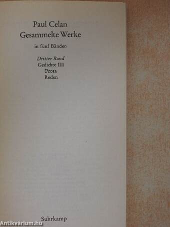 Paul Celan Gesammelte Werke III.