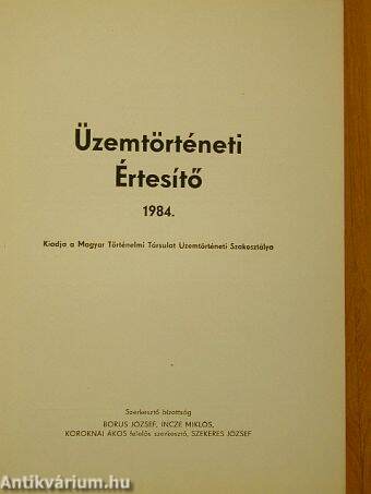 Üzemtörténeti Értesítő 1984.