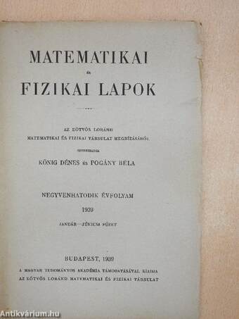 Matematikai és Fizikai Lapok 1939. január-június