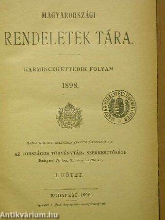 Magyarországi rendeletek tára 1898. I.