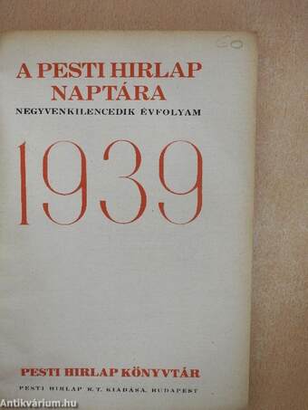 A Pesti Hirlap naptára 1939