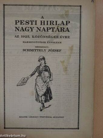 A Pesti Hirlap Nagy Naptára az 1925. közönséges évre