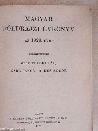 Magyar Földrajzi Évkönyv az 1929. évre