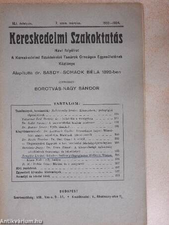 Kereskedelmi Szakoktatás 1933-1934. március