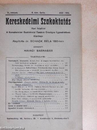 Kereskedelmi Szakoktatás 1932-1933. április