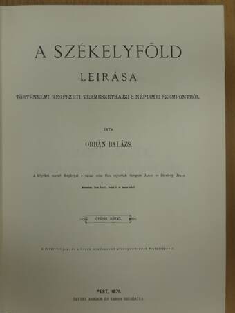 A Székelyföld leírása I-VI.