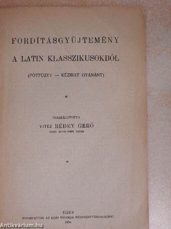 Fordításgyüjtemény a latin klasszikusokból