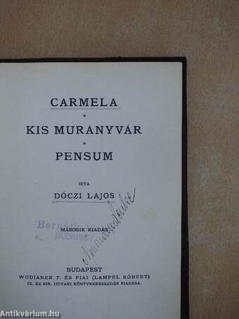 Carmela/Kis Murányvár/Pensum