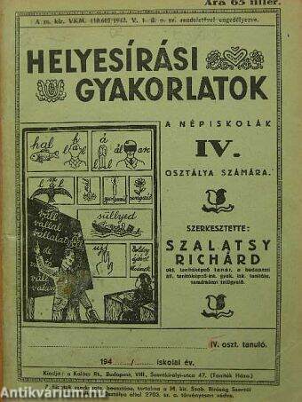 Helyesírási gyakorlatok a népiskolák IV. osztálya számára