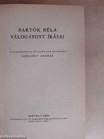 Bartók Béla válogatott írásai