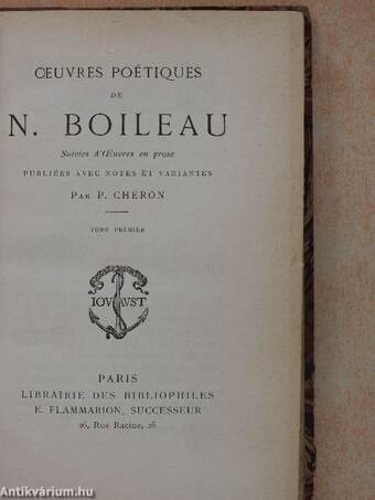 Oeuvres poétiques de N. Boileau I. (töredék)