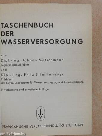 Taschenbuch der Wasserversorgung