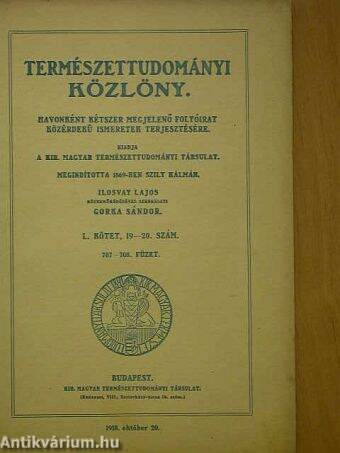 Természettudományi Közlöny 1918. október 20.
