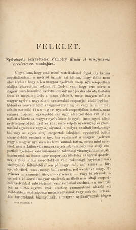 Nyelvészeti észrevételek Vámbéry Ármin A magyarok eredete cz. munkájára.