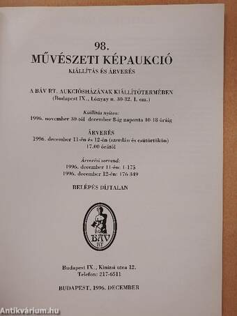 BÁV Rt. 98. Művészeti képaukció