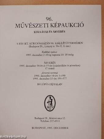 BÁV Rt. 96. Művészeti képaukció