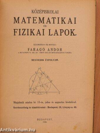 Középiskolai matematikai és fizikai lapok 1927-28. szeptember-június