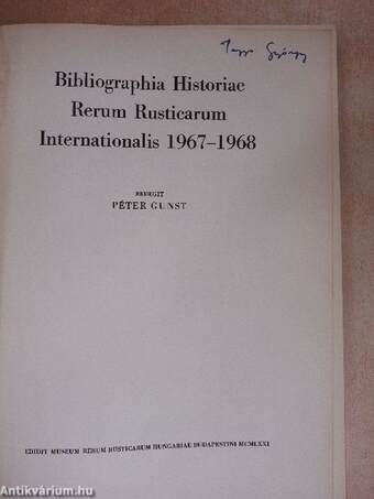 Bibliographia Historiae Rerum Rusticarum Internationalis 1967-1968