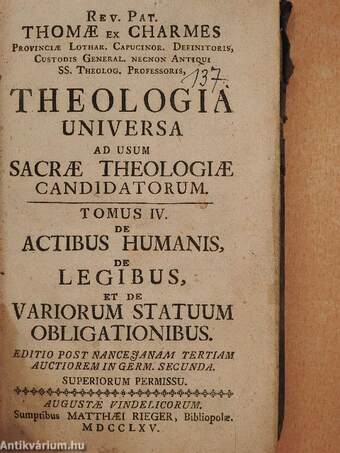 Theologia universa ad usum sacrae theologiae candidatorum IV.