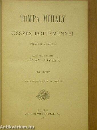 Tompa Mihály összes költeményei I. (töredék)