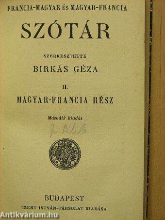 Francia-magyar és magyar-francia szótár II.