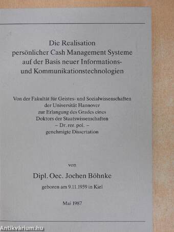 Die Realisation persönlicher Cash Management Systeme auf der Basis neuer Informations- und Kommunikationstechnologien