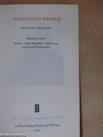 Fontanes Werke in fünf Bänden 1-5.