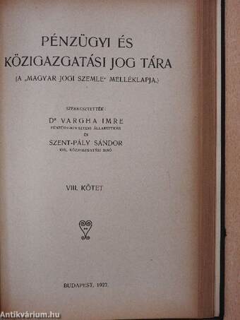 Pénzügyi és Közigazgatási Jog Tára 1926-1927. január-december