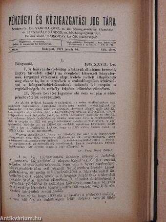 Pénzügyi és Közigazgatási Jog Tára 1926-1927. január-december