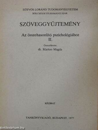 Szöveggyűjtemény az összehasonlító pszichológiához II.