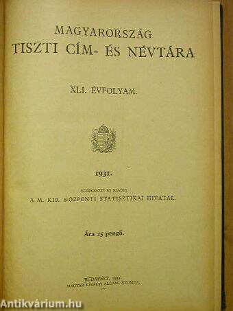 Magyarország tiszti cím- és névtára 1931.