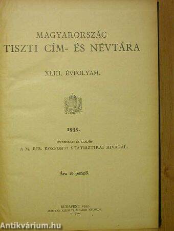 Magyarország tiszti cím- és névtára 1935.