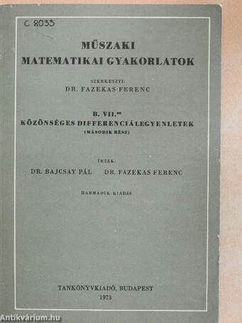 Műszaki matematikai gyakorlatok B. VII./2.