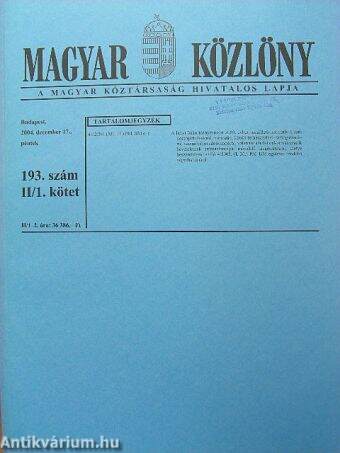 Magyar Közlöny 2004. december 17. I-II/1-2.