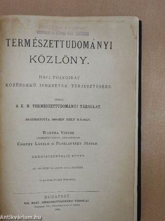 Természettudományi Közlöny 1905. január-december