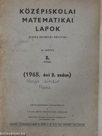 Középiskolai matematikai lapok 1968/2.