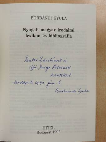 Nyugati magyar irodalmi lexikon és bibliográfia (dedikált példány)